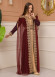 Belted, Lace, Silvery Caftan Evening Dress 4107 - burgundy