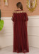 Belted, Lace, Silvery Caftan Evening Dress 4107 - burgundy
