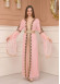 Kuşaklı Dantelli Simli kaftan Abiye Elbise 4108 - Pembe
