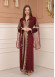 Belted, Lace, Silvery Caftan Evening Dress 4108 - burgundy