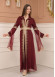 Belted, Lace, Silvery Caftan Evening Dress 4108 - burgundy