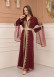 Belted, Lace, Silvery Caftan Evening Dress 4108 - burgundy