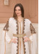 Kuşaklı Dantelli Simli kaftan Abiye Elbise 4108 - Beyaz
