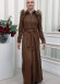 FUR HOODED BELT HIJAB SUET TOPCOAT 1340 Kahverengi