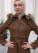FUR HOODED BELT HIJAB SUET TOPCOAT 1340 Kahverengi