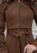 FUR HOODED BELT HIJAB SUET TOPCOAT 1340 Kahverengi