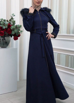 مانطو نسائي شاموا  شتوي مع كبيشون فرو قابلة للإزالة  1340 - كحلي