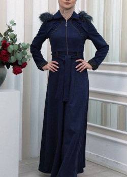 مانطو نسائي شاموا  شتوي مع كبيشون فرو قابلة للإزالة  1340 - كحلي