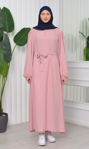 فستان محجبات طويل مع حزام 827 - زهر