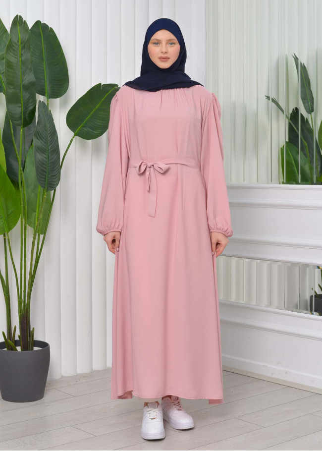 Simple & Long Hijab Dress 827 - pink