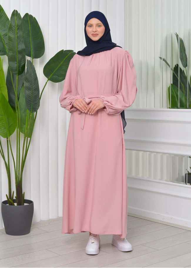 Simple & Long Hijab Dress 827 - pink