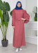فستان محجبات طويل مع حزام 827 - وردي