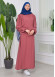 فستان محجبات طويل مع حزام 827 - وردي