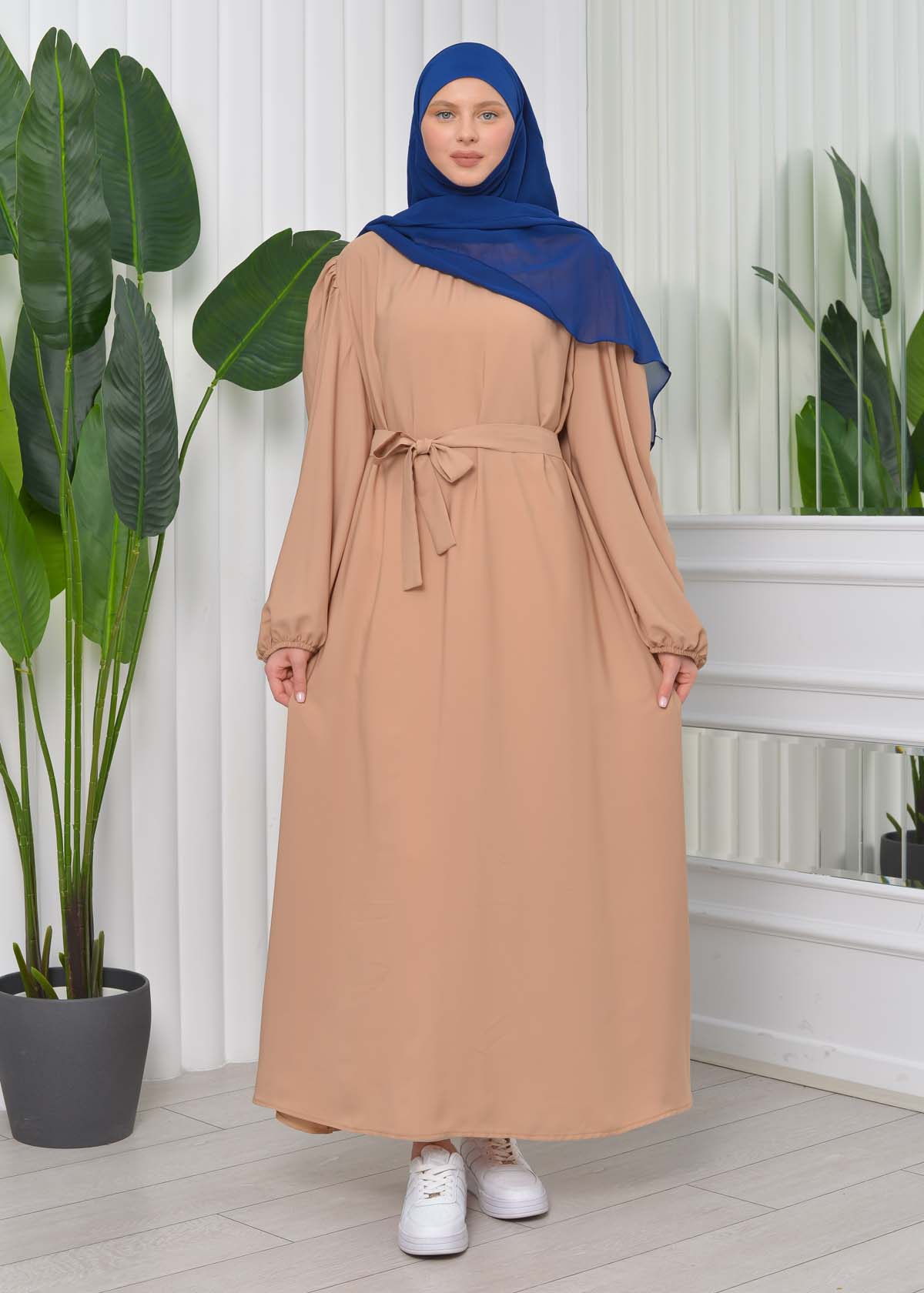 beige hijab dress Beige Sleeveless Abaya Inner Slip Dress – Modora UK main image 0