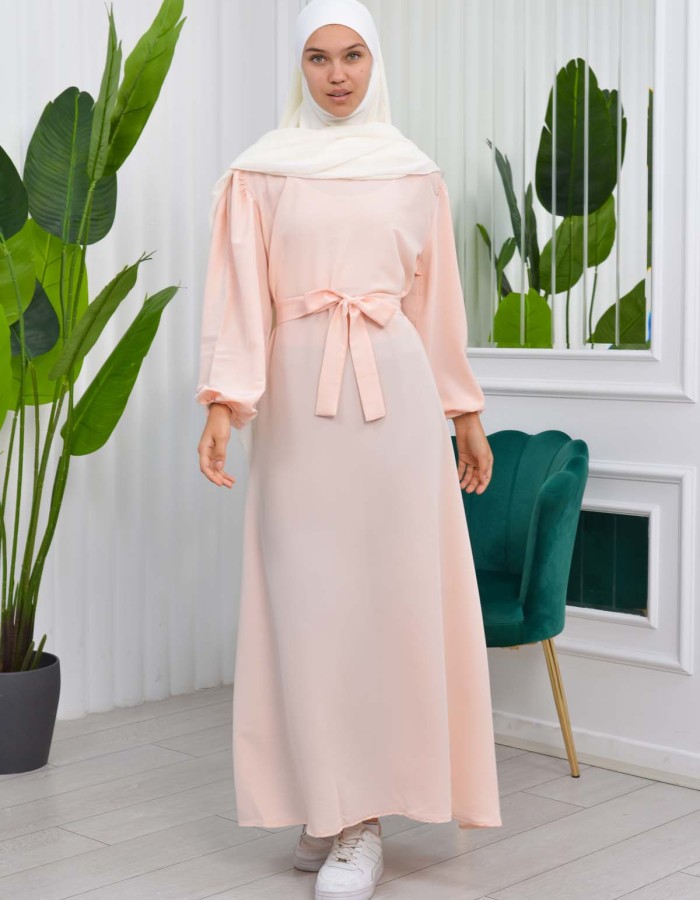 فستان محجبات طويل مع حزام 827 somon