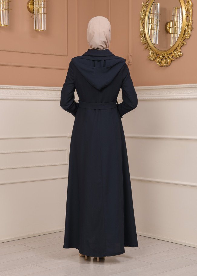 Belted Zippered Clarita Hooded Topcoat 1224 - deep blue
