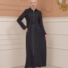 Belted Zippered Clarita Hooded Topcoat 1224 - Antrasıt