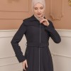 Belted Zippered Clarita Hooded Topcoat 1224 - Antrasıt