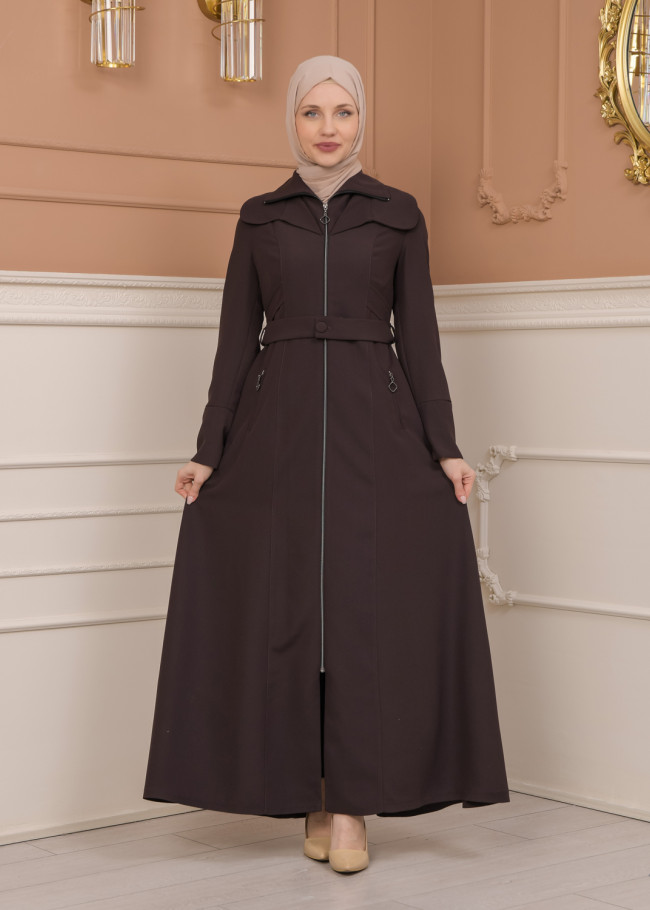 Belted Zippered Clarita Hooded Topcoat 1224 - purpul