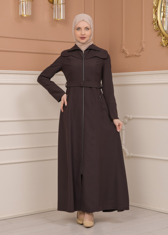 Belted Zippered Clarita Hooded Topcoat 1224 - purpul