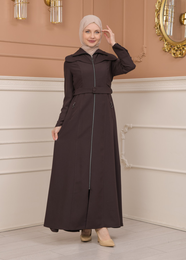 Belted Zippered Clarita Hooded Topcoat 1224 - purpul