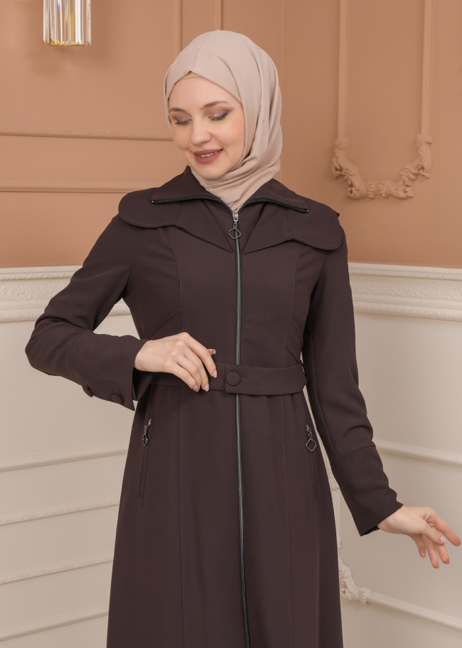 Belted Zippered Clarita Hooded Topcoat 1224 - purpul