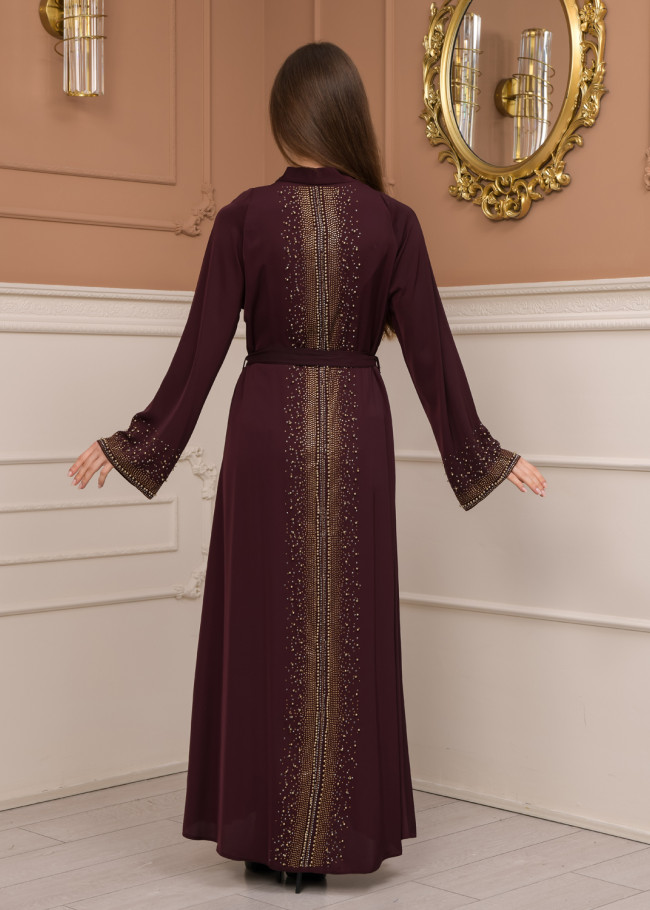 Diamond-Studded Modest Abaya 679 Bordo
