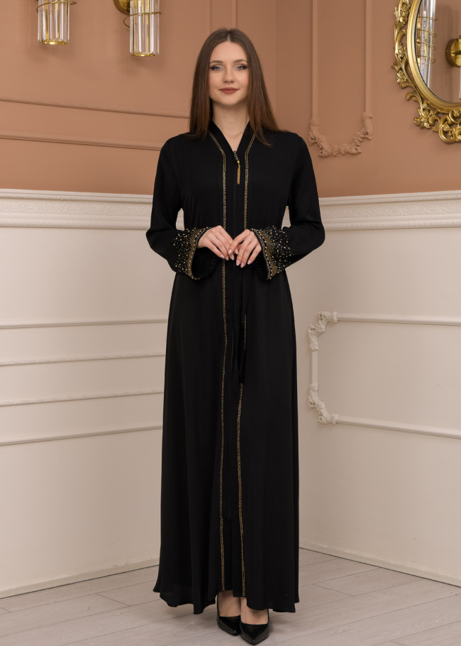 Diamond-Studded Modest Abaya 679 Siyah