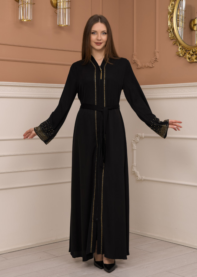 Diamond-Studded Modest Abaya 679 Siyah