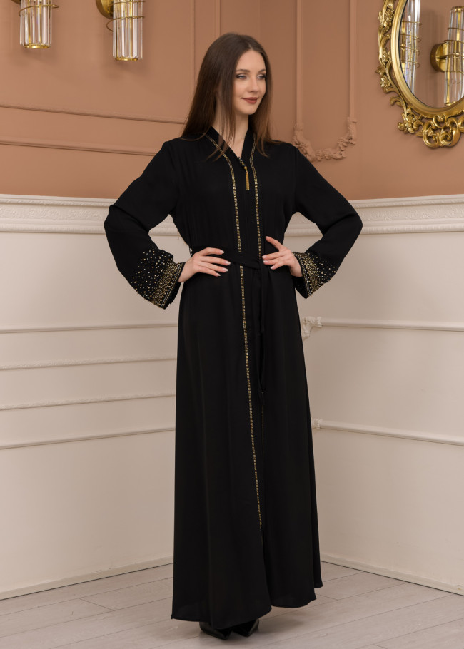 Diamond-Studded Modest Abaya 679 Siyah