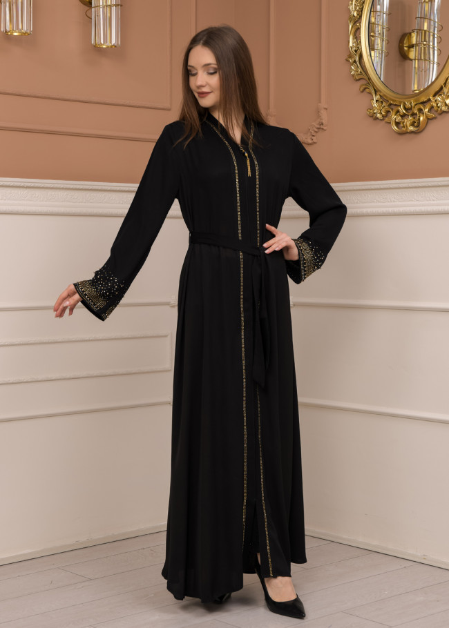Diamond-Studded Modest Abaya 679 Siyah