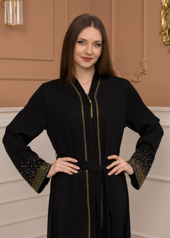 Diamond-Studded Modest Abaya 679 Siyah