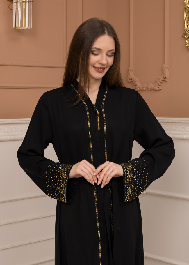 Diamond-Studded Modest Abaya 679 Siyah