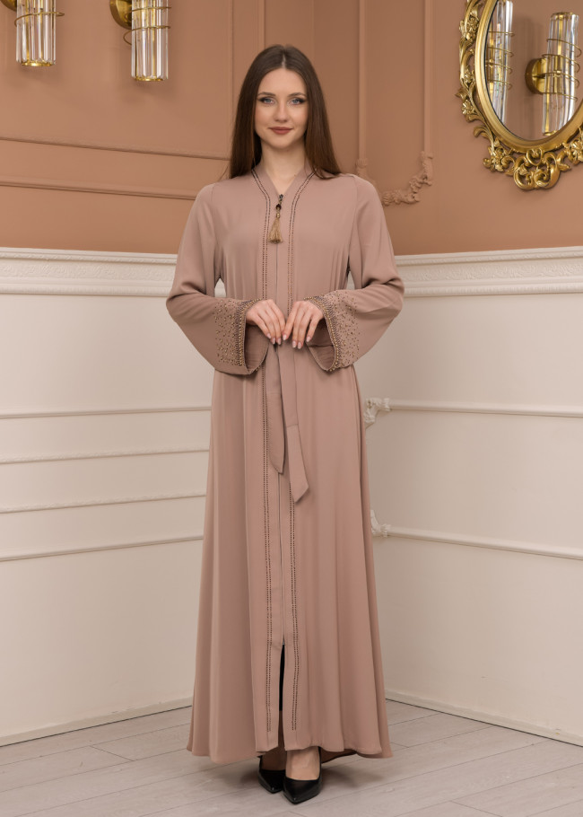 Diamond-Studded Modest Abaya 679 Bej