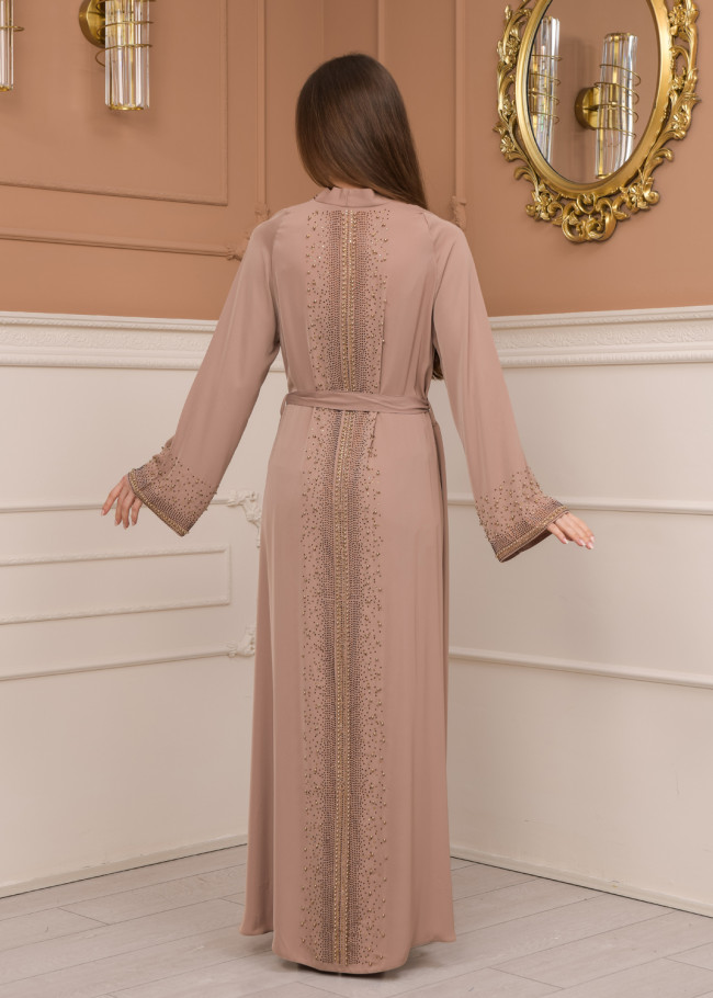 Diamond-Studded Modest Abaya 679 Bej