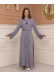 KUŞAKLI FERMUARLI ELMAS TAŞLI ABAYA FERACE -679 - Gri