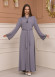 KUŞAKLI FERMUARLI ELMAS TAŞLI ABAYA FERACE -679 Gri