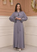 KUŞAKLI FERMUARLI ELMAS TAŞLI ABAYA FERACE -679 Gri