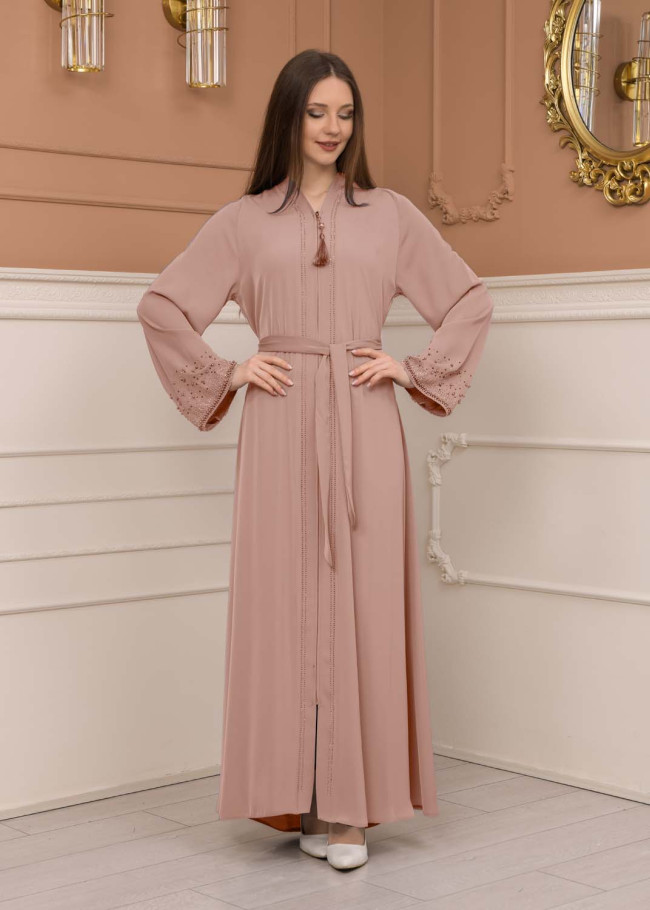 Diamond-Studded Modest Abaya 679 - powder pink/ dusty pink