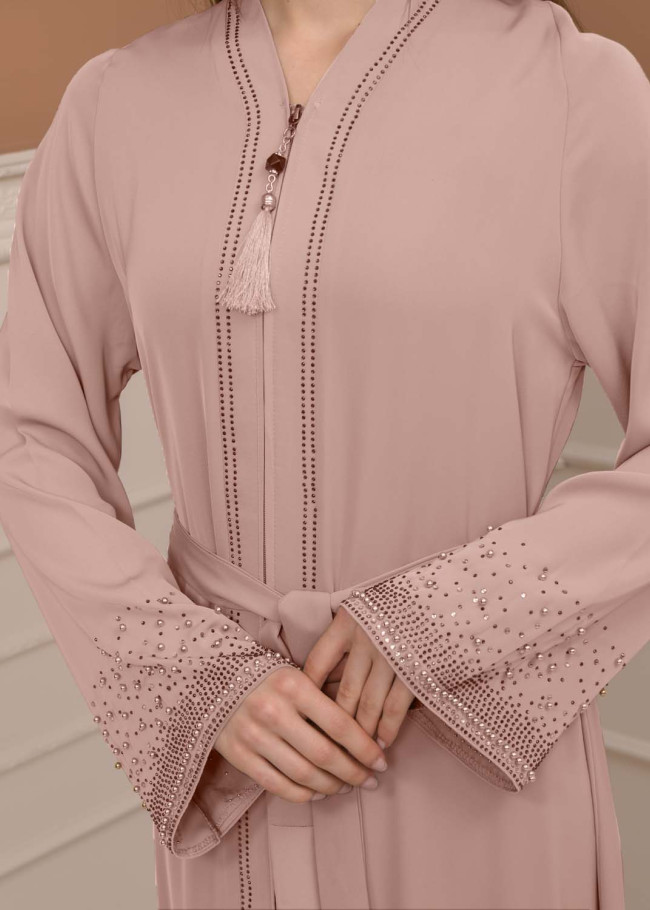 Diamond-Studded Modest Abaya 679 - powder pink/ dusty pink