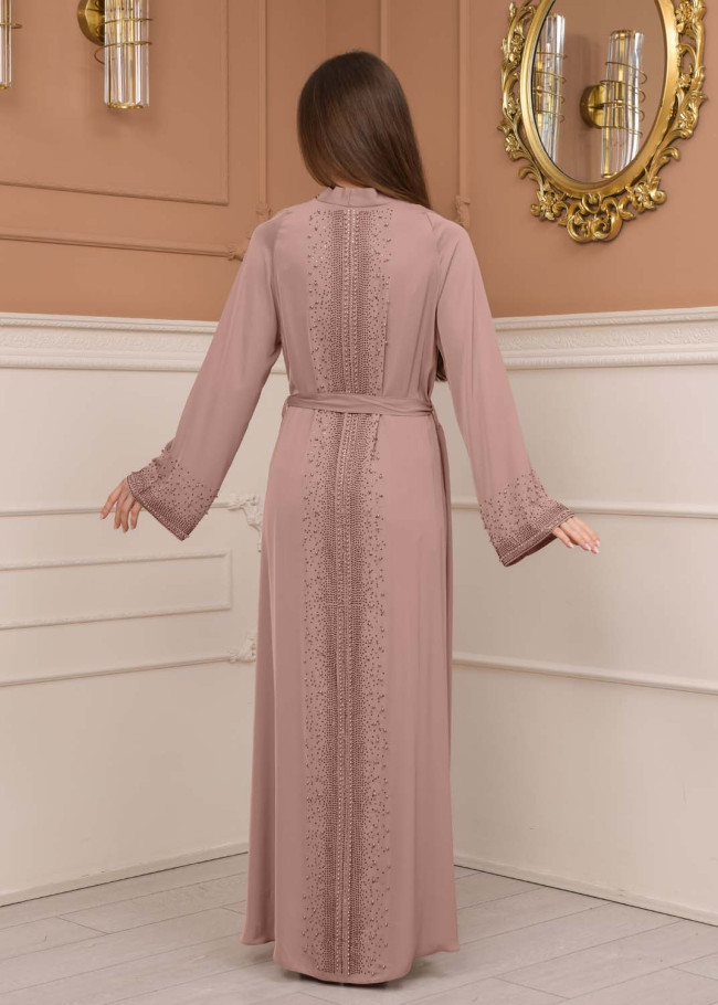 Diamond-Studded Modest Abaya 679 - powder pink/ dusty pink