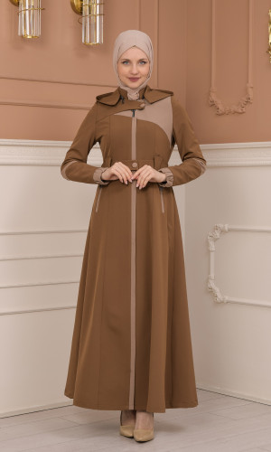 Belted Zippered Parachute Hooded Topcoat 1227 - tan