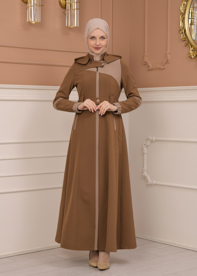 Belted Zippered Parachute Hooded Topcoat 1227 - tan