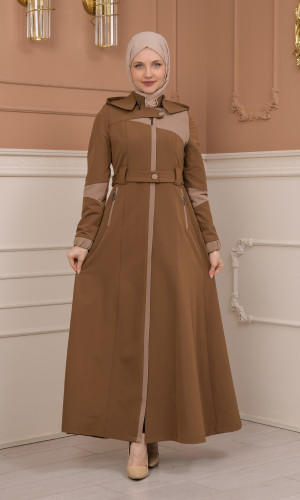 Belted Zippered Parachute Hooded Topcoat 1227 - tan