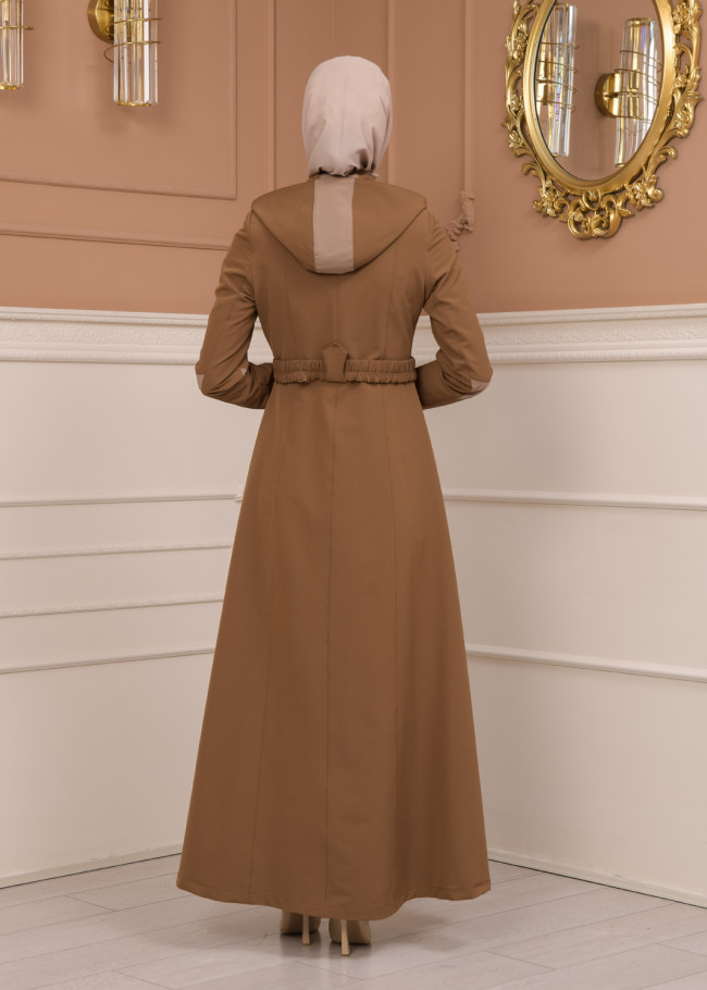 Belted Zippered Parachute Hooded Topcoat 1227 - tan