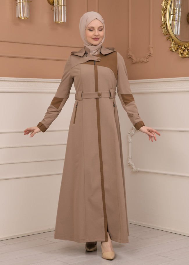 Belted Zippered Parachute Hooded Topcoat 1227 - light brown