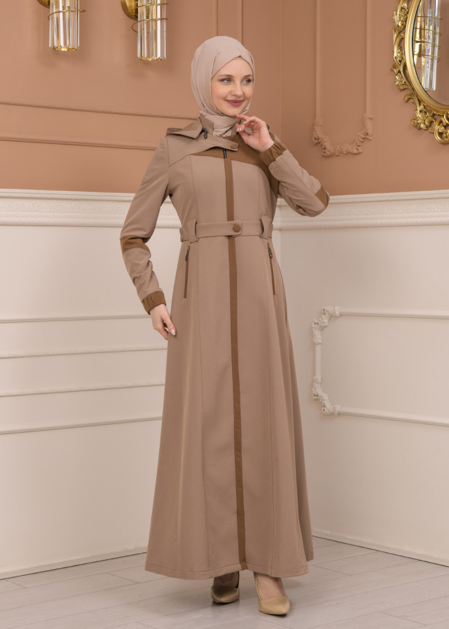 Belted Zippered Parachute Hooded Topcoat 1227 - light brown