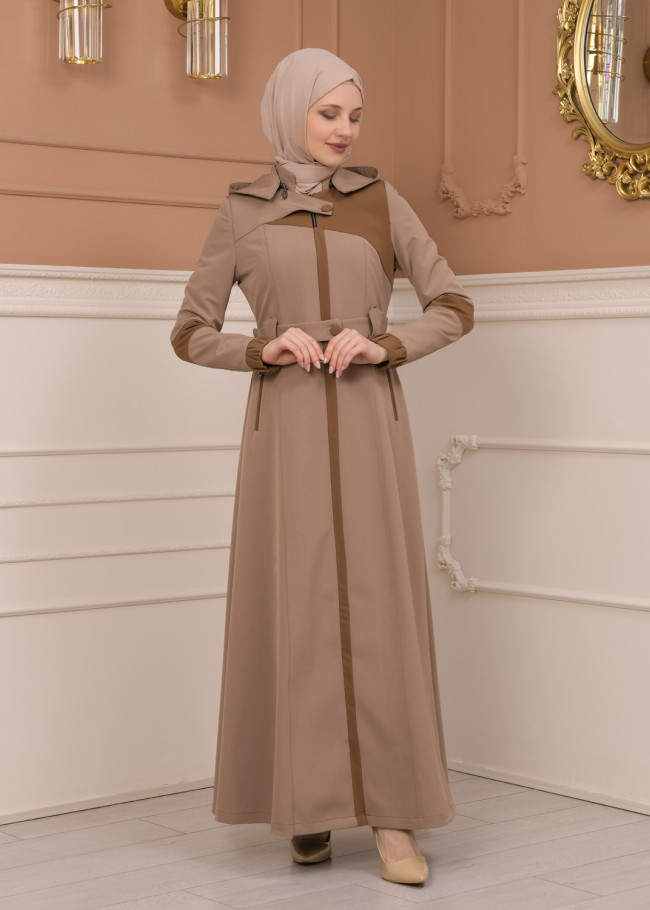 Belted Zippered Parachute Hooded Topcoat 1227 - light brown