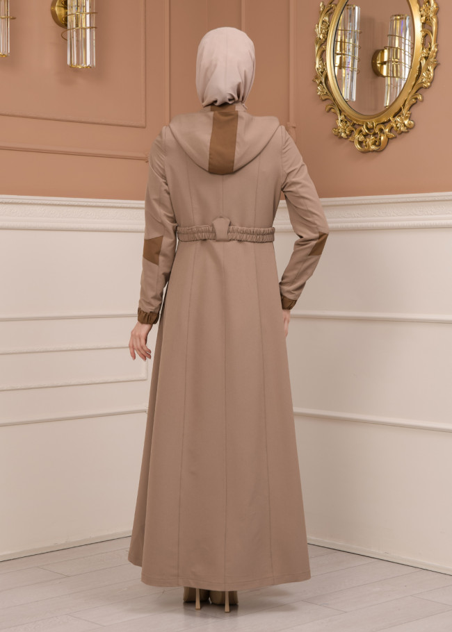 Belted Zippered Parachute Hooded Topcoat 1227 - light brown