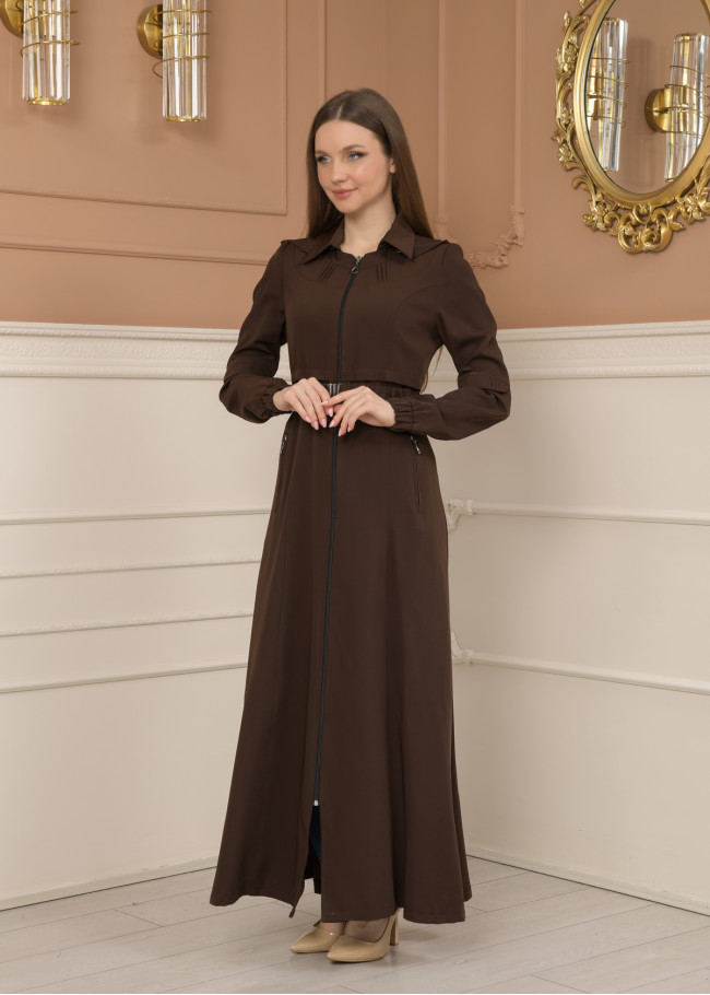Belted Zippered Prada Hooded Abaya Dress 1228 - brown